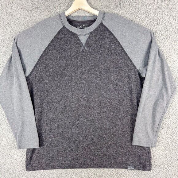 Eddie Bauer Raglan Tee Shirt Mens Large Gray Outdoor Workwear Run Hike Camp Fish - Picture 1 of 11